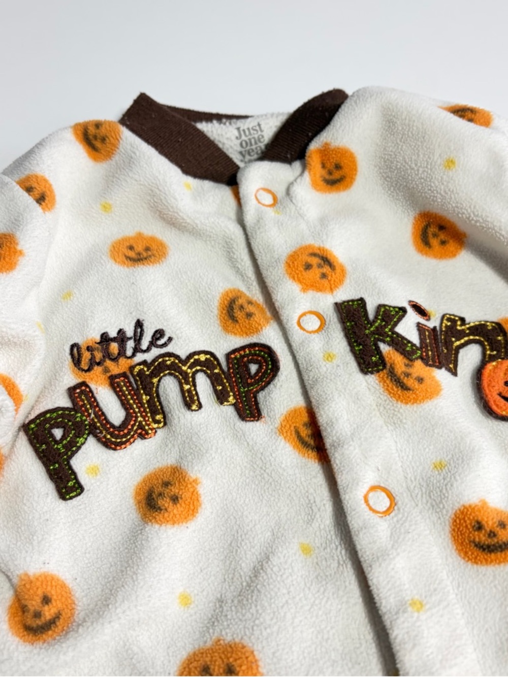 Bundle of Carter’s Baby Footie Pajamas Size 9 Months Fall Pumpkin Dino Stripes - Picture 12 of 15